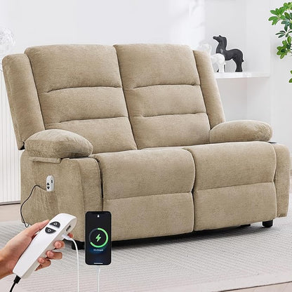 52Inch Reclining Loveseat Sofa,Power Loveseat Recliner,Electric Love seat Recliner Sofa for Bedroom,Living Room with Charging Ports,Brown
