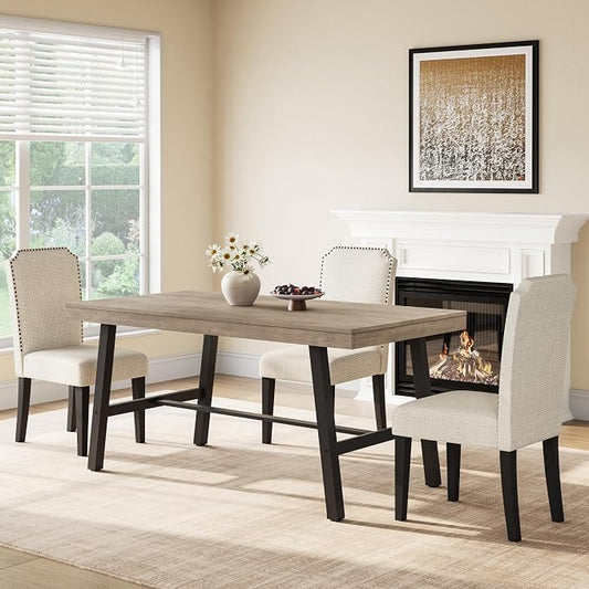 GarveeHome Industrial Dining Table for 2-4, 55" Heavy Duty Rectangular Kitchen Table with 2"×2" Metal Legs, Small Space Dining Table for Kitchen, Dining Room (Grey, 55" Non-extendable)