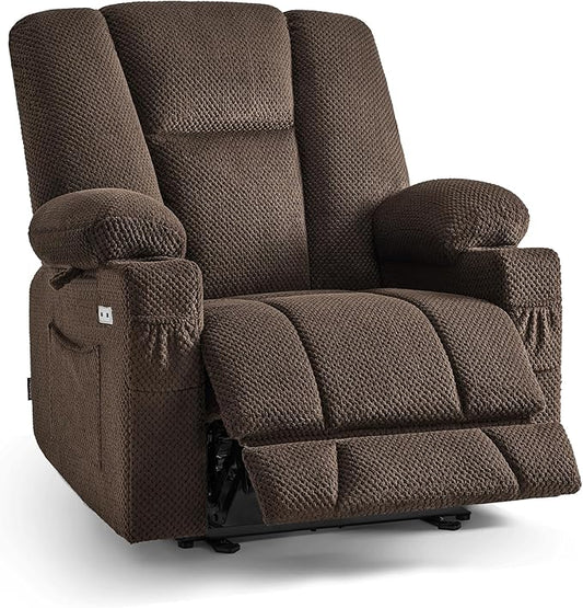 MCombo Oversized Zero Gravity Recliner Chair with Heating and Massage, Power Recliner for Big and Tall with USB & Type C Ports, Cup Holders for Living Room 8017 (Brown, Oversized)