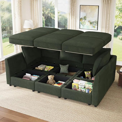 HONBAY Modular Sofa Sectional Sleeper Couch with Storage Modular Couch Convertible Couches for Living Room - Green