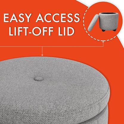 HomePop 18.5" Round Storage Ottoman with Nailheads - Grey Woven