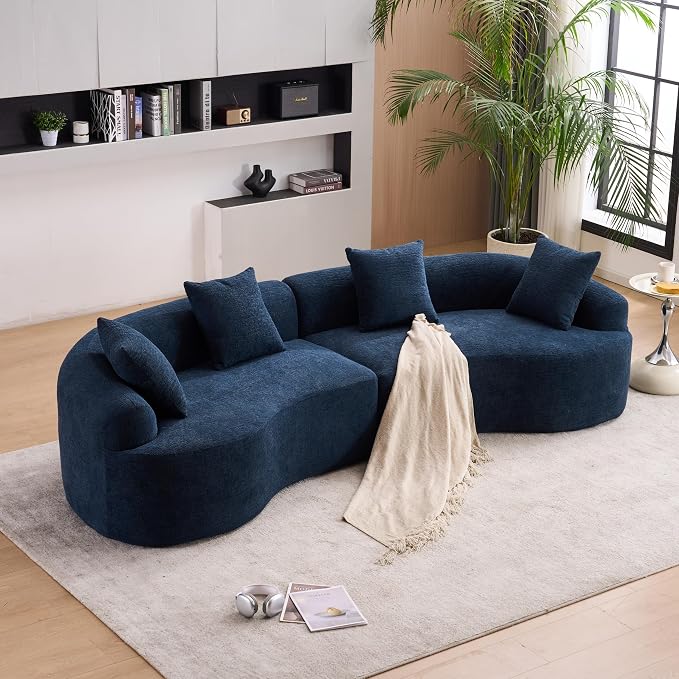 110.2" Curved Sectional Sofa,Luxury Wood Grain Chenille Fabric, Oversized Sectional Sofa,Compression Curved Couch for Living Room,No Assembly Needed (Blue, 110.2 Inch)