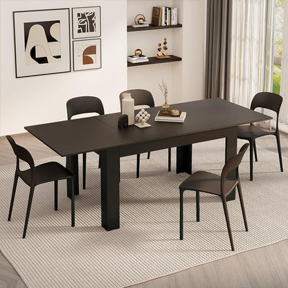 Mobili Fiver, Easy, Extendable Dining Table, 55.1(86.6) x35.4 in, Ashwood Black, for 6-8 People, Expandable Dining Table for Kitchen, Italian Furniture
