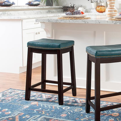 Linon Carson Blue Backless Counter Stool, Brown