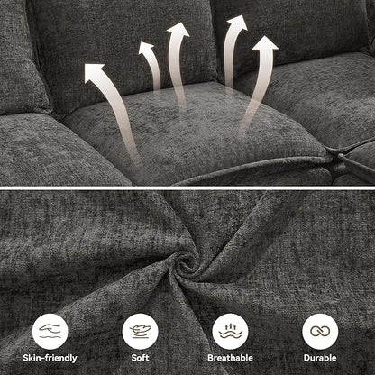 80" Dark Grey Modular Storage Sofa, V Shaped Chenille Cloud Couch | Oversized Convertible Sectional Sofa, 5-Seat Sectional Couch With Armrests, Large Cloud Couch For Living Room, Apartment.