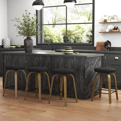 Bar Stools Set of 2, Counter Height Backless Bar Stools, 26" Swivel Barstools Kitchen Chair with Upholstered Fabric Seat, Black
