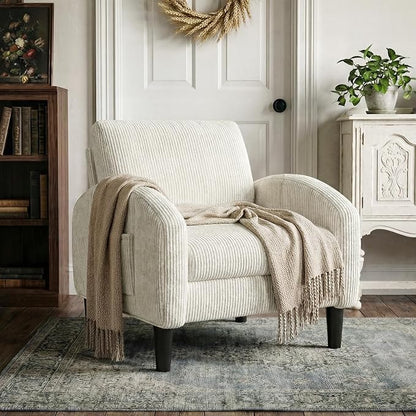 Homkdom Accent Chair for Living Room,Mid Century Modern Reading Chair with 2 Side Pockets,Upholstered Armchair for Apartment,Small Room,Beige