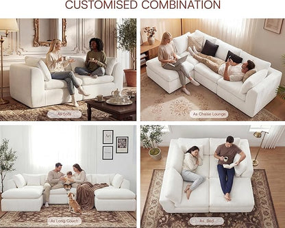 GRUSIGN 79'' Oversized Boneless Cloud Loveseat for Living Room, Modern Big Sectional Compressed 2 Seater Couch with 2 Throw Pillows, Comfy Chenille Deep Seat Foam Spineless 2 Person Couch, Beige