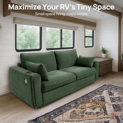 Pull Out Sofa Bed, No Cushion Removal, Queen Sleeper Sofa with USB Fast Charging, Memory Form Mattress, 2-in-1 Convertible Comfy Loveseat Couch Bed for RV, Apartment, and Small Spaces (Green)