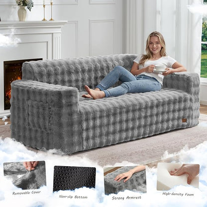ZurNesfure Sofa Couch Cloud 3-Seater Memory Foam Couch with Pillow No Assembly Required, Modern Couch with Removable Washable Cover Boneless Sofas for Living Room Bedroom Apartment (Grey,3-Seater)