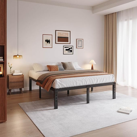 Queen Bed Frame Heavy Duty,18" Black Metal Platform Bed Frame,Sturdy Steel Frames,No Box Spring Needed,Noise-Free,Easy Assembly