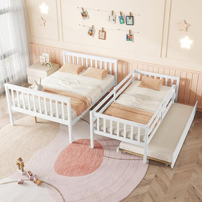 Harper & Bright Designs Convertible Wood Twin-Over-Full Bunk Bed with Trundle and Ladder - Can Be Divided Into Two Platform Beds, White