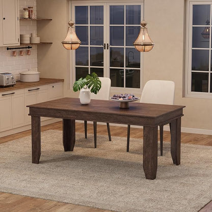GarveeHome Farmhouse Dining Table for 4-6 People, 63 in Long Kitchen Tables with Wooden Sturdy Frame, 5 ft Large Rectangular Dinner Table for Dining Room, Kitchen, Dark Walnut, 63" Non-extendable