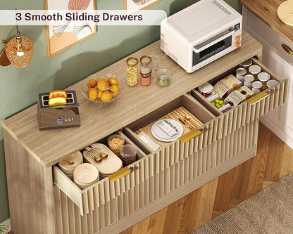usikey Large Buffet Cabinet with Storage & Drawers, Sideboard Cabinet with 2 Adjustable Shelves & 4 Doors, Coffee Bar Station, Kitchen Storage Cabinets, Natural