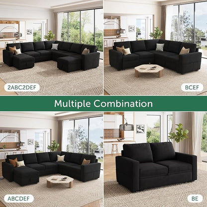 HONBAY Modular Sectional Sleeper Sofa with Pull Out Couch, Oversized U Shaped Sleeper Pull Out Bed with Storage Sectional Couches for Living Room - Black