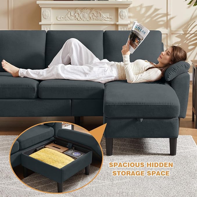80" Convertible Sectional Sofa Set, Modern Linen Small L Shaped Couch with Reversible Chaise and Loveseat Sofa, 3-Seat Sofa Couches for Living Room, Office, Apartment, Dark Grey