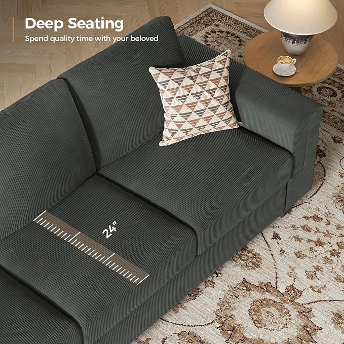 COPIAE 3 Seater Sofa Couch with Deep Seat, 90" Modern Upholstered Sofa with Armrests, Easy Installation, Comfy Couches for Living Room, Apartment,Dark Gray