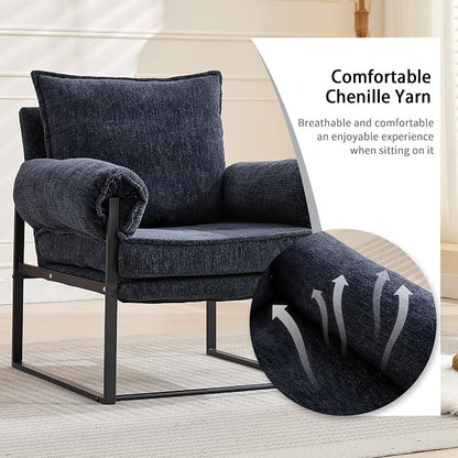 YISHENG Accent Chair with 6-Angle Adjustable Backrest, Fabric Living Room Chair Upholstered Lounge Chair, Modern Chair Cozy Reclining Chair for Reading Room, 1PC Dark Blue