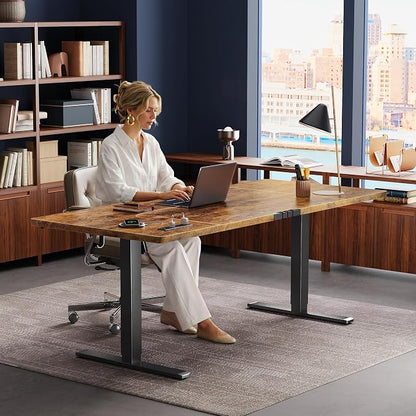 Huuger 71 X 30 Inch Electric Standing Desk with Power Outlets and USB-C Port, Height Adjustable Desk, Sit Stand Desk for Home Office, Computer Desk with 4 Presets, Stable Steel Frame, Rustic Brown