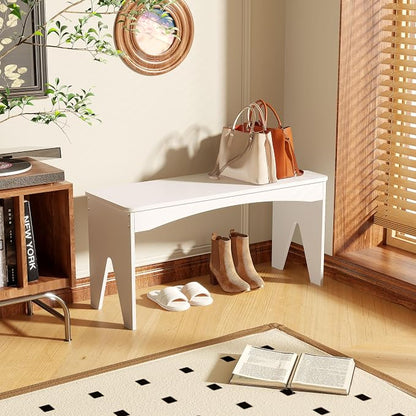 APRTAT Bamboo 35.4" Dining Room Bench, Long Indoor Shoe Bench Seat, White | 450LBS Weight Capacity, 2-Person Seat, Rounded Safety Corners, Multi-Scene Use, Easy Assembly