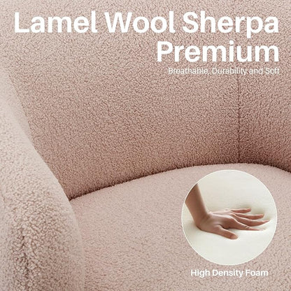 SOFTHION Swivel Accent Chair, Sherpa Teddy Barrel Chair for Living Room, Cozy Round Boucle Arm Chair, Metal Base for Club Nursery Bedroom, Light Blush Pink
