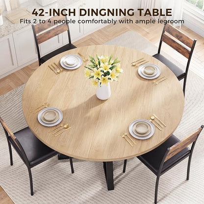 Jocoevol Round Dining Table,Kitchen Dining Room Circle Dinner Pedestal Table,Space Saving Wood Kitchen & Dining Room Furniture (Natual Wood, 42In)