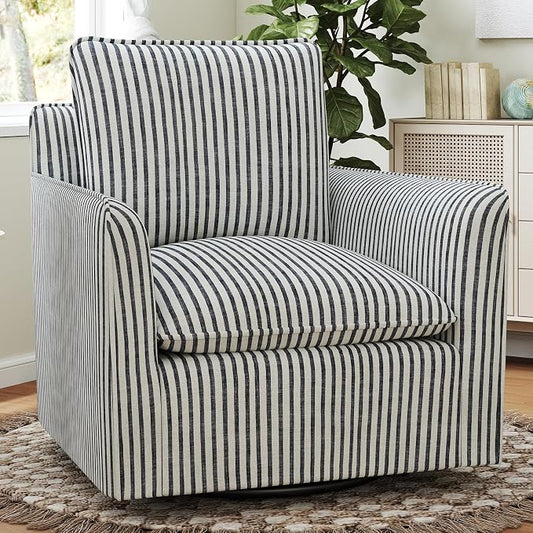 INZOY Swivel Accent Square Chair with Thick Padded Backrest Cushion, Swivel Reading Chair for Living Room Bedroom Small Spaces, Blue