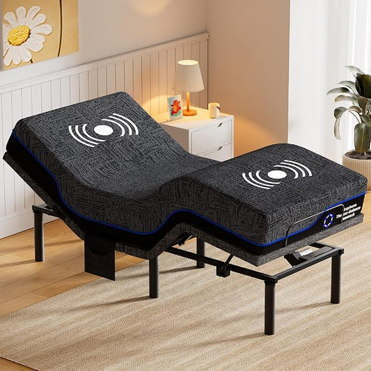 Amada Twin XL Adjustable Bed Frame and 14 Inch Cooling Gel Memory Foam Mattress Set, Massage, Head & Foot Incline, Wireless Remote, USB Ports, LED Night Light, Medium Firm Support