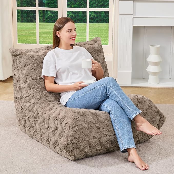 Hobestluk Adults Bean Bag Chair Faux Fur BeanBag Couch for Living Room | Brown Chevron,Ergonomic Design,Memory Foam,UltraSoft,Anti-slip Bottom,No Assembly Required,Decorative Style for Living Room