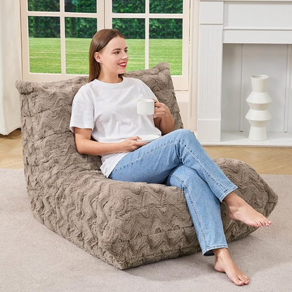 Hobestluk Adults Bean Bag Chair Faux Fur BeanBag Couch for Living Room | Brown Chevron,Ergonomic Design,Memory Foam,UltraSoft,Anti-slip Bottom,No Assembly Required,Decorative Style for Living Room