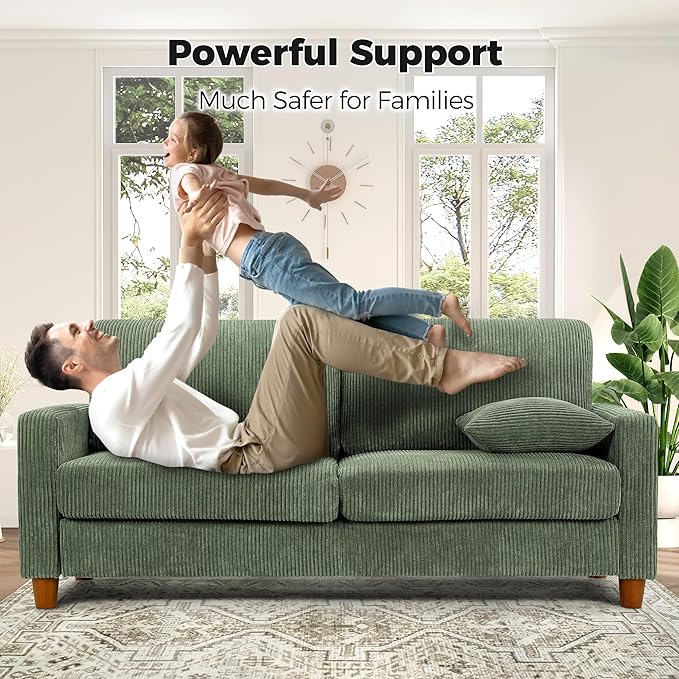 Kidirect 70in U Shaped Couch, Modular Sofa No Tool Assembly, Comfy Sectional Couches for Living Room 21in Deeper Seats, Corduroy Sofas for Living Room with 2 Pillows, Loveseat Sofa Set, Green Couch