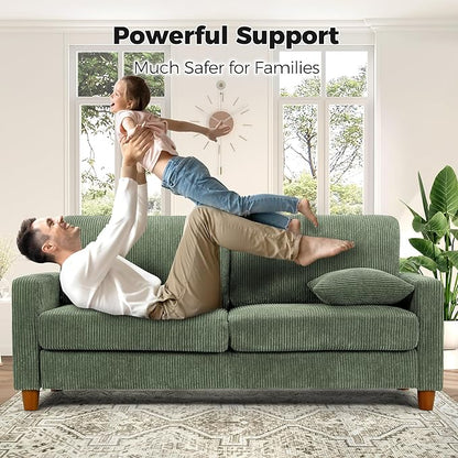 Kidirect 70in U Shaped Couch, Modular Sofa No Tool Assembly, Comfy Sectional Couches for Living Room 21in Deeper Seats, Corduroy Sofas for Living Room with 2 Pillows, Loveseat Sofa Set, Green Couch