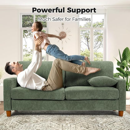 Kidirect 70in Corduroy Couch, Sofas for Living Room No Tool Assembly, Comfy Couches for Living Room 21in Deep Seats, Oversized Loveseat Sofa with 2 Pillows, 3 Seater Couch for Bedroom, Green Sofa