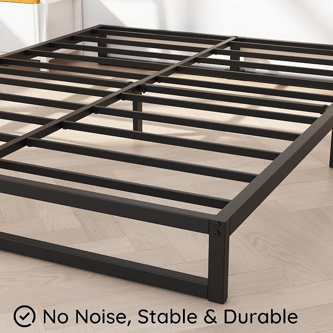 Richwanone 5 Inch Queen Bed Frame, Heavy Duty Metal Platform Bed, Black | Queen Size Bed Frame, Mattress Foundation with Steel Slat Support, No Box Spring Needed, Easy Assembly