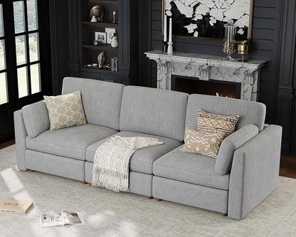 Oversized Modular Sectional Sofa 3 Seater Cloud Couches Gray | 115'' Deep Seat Couch for Living Room, Comfortable Luxury Sectional sofa, Solid Wood Frame, Removable Washable Cover