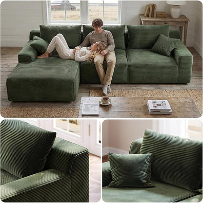 Homkdom 98" Boneless Couches for Living Room, L-Shape Modular Sectional Sofa with Deep Seat Oversized Left Facing Chaise, Cloud Couch for Apartment, Small Space (Green)