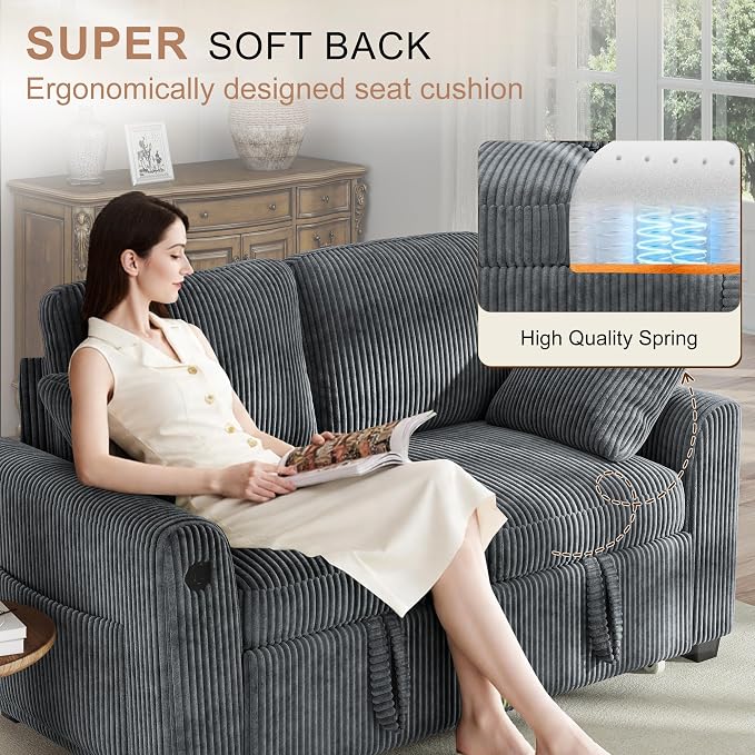 Hanherry 59" Loveseat Sofa with Pull Out Couch Bed, Corduroy 2-in-1 Convertible 2 Seater Sleeper Sofa with USB Charging,Comfy Love Seat for Small Spaces Living Room Apartment
