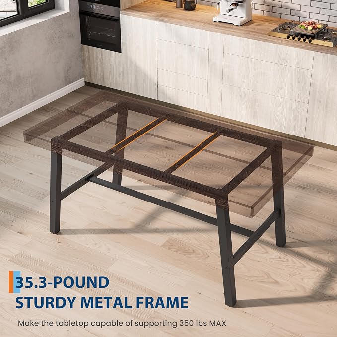 GarveeHome Industrial Dining Table for 2-4, 55" Heavy Duty Rectangular Kitchen Table with 2"×2" Metal Legs, Small Space Dining Table for Kitchen, Dining Room (Rustic Birch, 55" Non-extendable)
