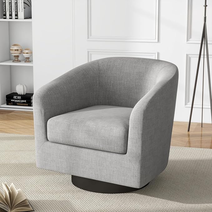 Swivel Accent Chairs Set of 2, Fabric Barrel Club Chair Upholstered Armchair Modern Round Arm Chair for Living Room, Comfy Single Sofa Seating Bedroom Side Reading Seat - Light Gray