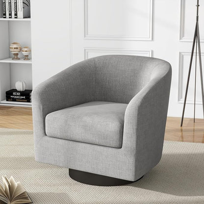 Swivel Accent Chairs Set of 2, Fabric Barrel Club Chair Upholstered Armchair Modern Round Arm Chair for Living Room, Comfy Single Sofa Seating Bedroom Side Reading Seat - Light Gray
