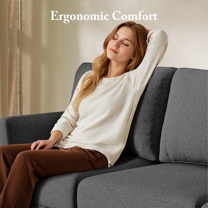 Busaurus 3 Seater Sofa Couch with Deep Seats, 89" Mid Century Modern Upholstered Sofa with Armrests, Comfy Couches for Living Room, Bedroom, Apartment and Office (Dark Grey)