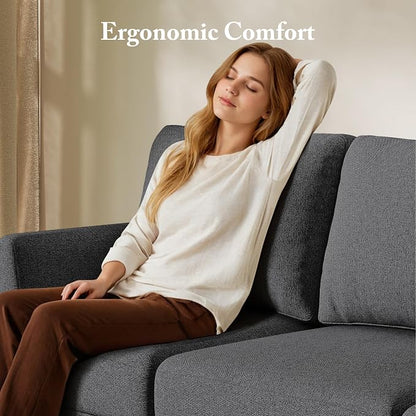 Busaurus 3 Seater Sofa Couch with Deep Seats, 89" Mid Century Modern Upholstered Sofa with Armrests, Comfy Couches for Living Room, Bedroom, Apartment and Office (Dark Grey)