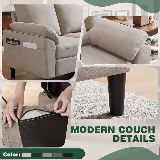 79" Convertible Sectional Sofa Set, Modern Linen Small L Shaped Couch with Reversible Chaise and Loveseat Sofa, 3-Seat Sofa Couches for Living Room, Office, Apartment, Beige