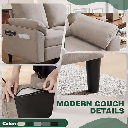 79" Convertible Sectional Sofa Set, Modern Linen Small L Shaped Couch with Reversible Chaise and Loveseat Sofa, 3-Seat Sofa Couches for Living Room, Office, Apartment, Beige