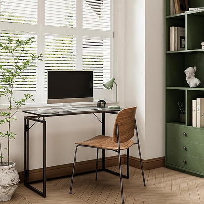 alawooder 31.5" Folding Desk: No Assembly, Wood Top for Small Spaces | Home office desk, holds 150 lbs, folds flat to 2.3 in, splash-proof wood top, sturdy metal frame