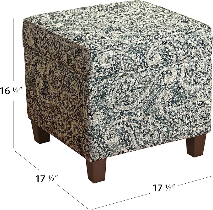 HomePop 18" Classic Square Storage Ottoman - Gray Paisley Blue