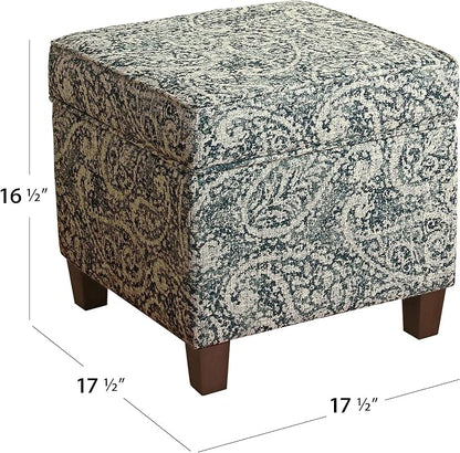 HomePop 18" Classic Square Storage Ottoman - Gray Paisley Blue