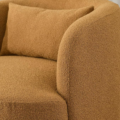 KINWELL 34" Wide Boucle Swivel Barrel Chairs Set of 2, No Assembly Round Upholstered Armchairs Accent Chairs Single Sofa Chair with Toss Pillow for Living Room and Bedroom, Brown