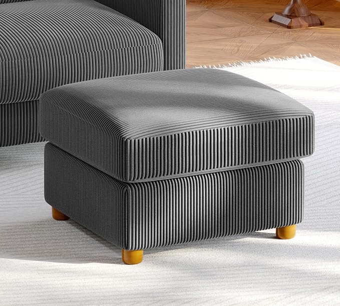 Welzona 25.2" Couches for Living Room, Comfy Grey Ottoman with Storage, Foot Rest Tool-Free Setup, Small Ottoman Foot Rest for Couch, Corduroy Couch for Bedroom, Apartment, Office