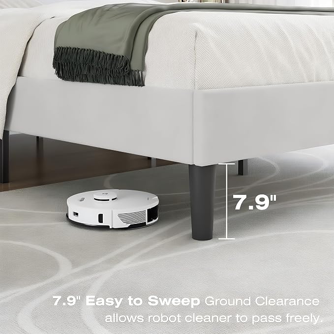 VECELO Full Bed Frame with Upholstered Headboard, Heavy-Duty Platform Bedframe with Strong Wooden Slats Support, No Boxing Spring Needed, Pure White